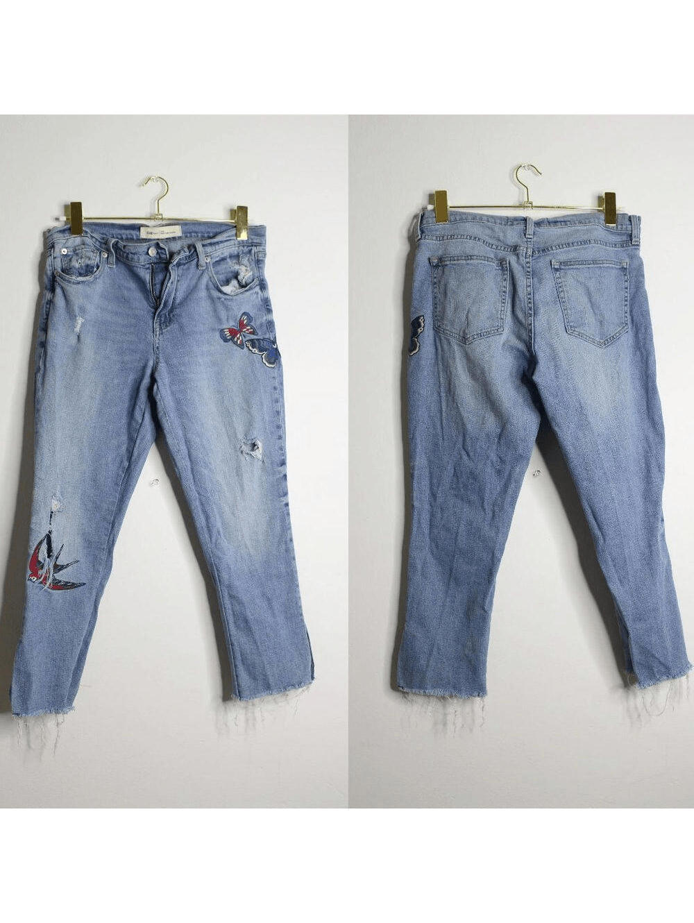 GAP Retro Embroidered Distressed Girlfriend Jeans - 29 R